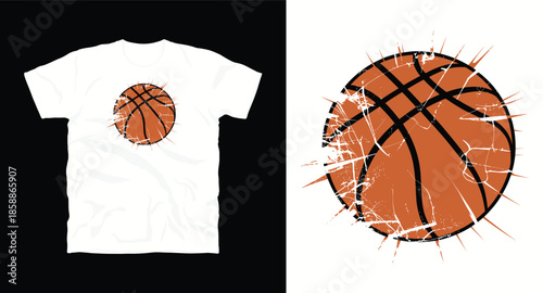 Shattered basketball with grunge texture and sharp edges