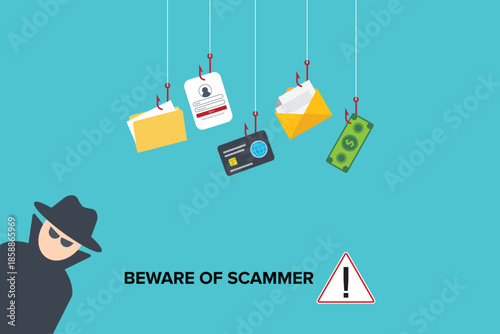 Hacker, fraudster, scammer committing digital cybercrime