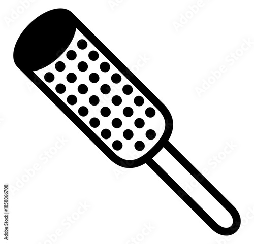 Sleek black and white icon of a foot rasp, symbolizing essential selfcare and pedicure routines. This professional graphic is ideal for beauty blogs, spa apps, and skin health brochures.