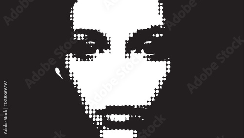 Abstract Halftone Human Face Portrait with High Contrast Background
