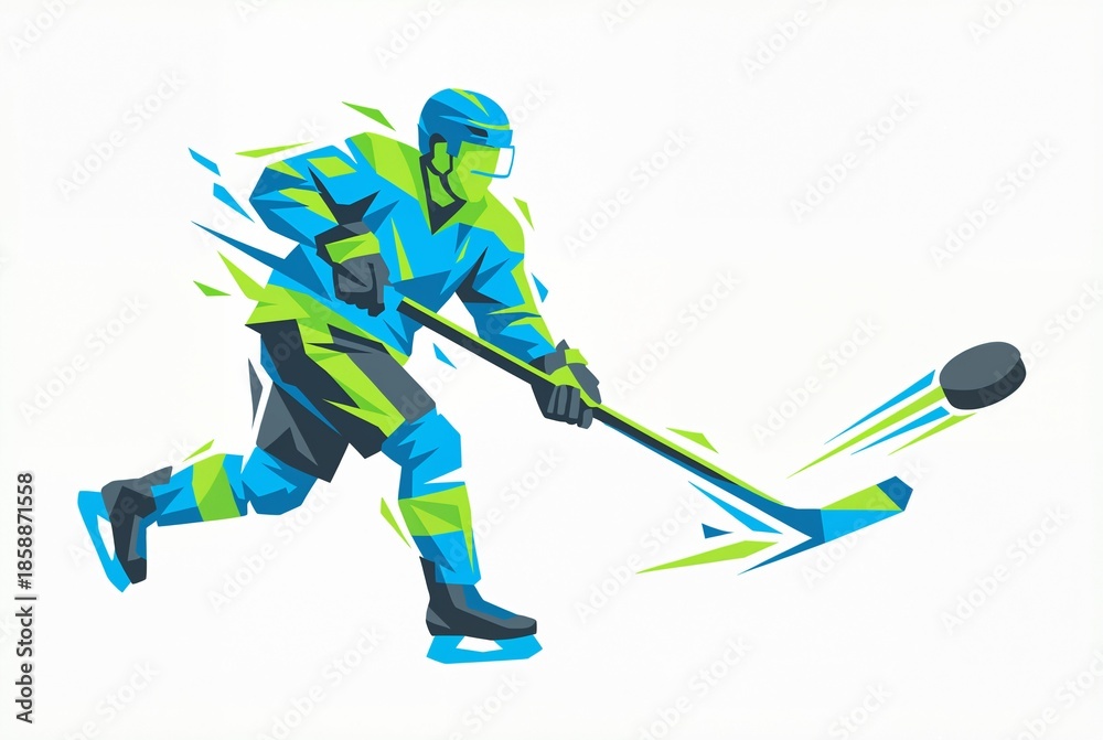 Obraz premium Abstract Low Poly Ice Hockey Player in Action Vector Illustration