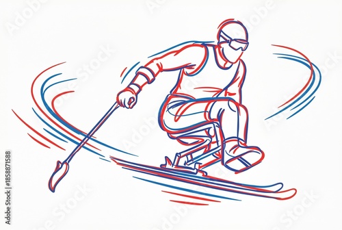 Adaptive Sit-Ski Athlete Sketch Illustration for Winter Paralympics