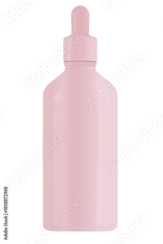 Vector Dropper bottle. Pink eyedropper flacon for nasal extract, essential oil, cosmetic products and pharmacy liquid. Flat illustration of small glass vial, bottle isolated.