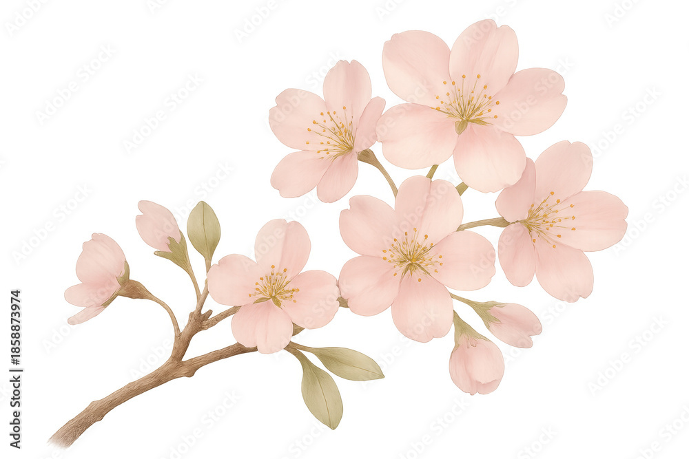 Fototapeta premium Pink spring cherry blossom watercolor illustration on transparent background