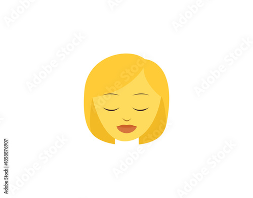 smiling woman head face eyes closed pleased pretty smile emoji symbol sign icon vector illustration isolated flat