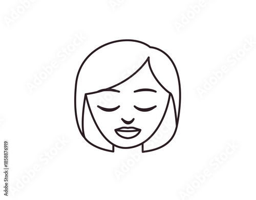 smiling woman head face eyes closed pleased pretty smile emoji symbol sign icon vector illustration isolated flat