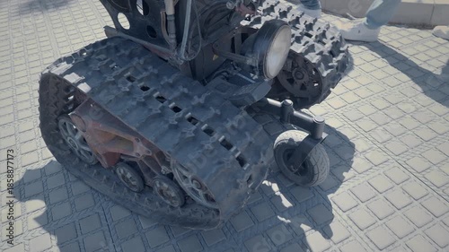 Small crawler track, slow motion