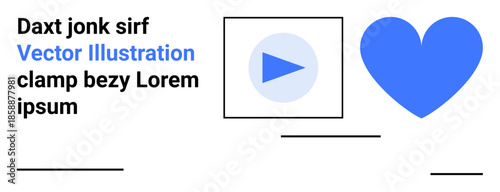 Digital media, social engagement, user interface, online platforms, multimedia, communication. Blue play button and heart icon in minimalist style. Digital media and social engagement concept