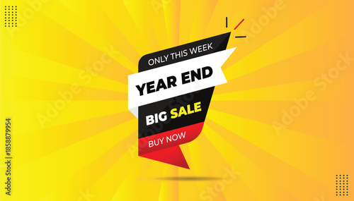 Year end big sale only this week buy now eps format editable banner template design with black white red shapes with yellow white bold font yellow orange hot abstract background