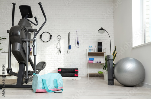 Interior of stylish gym wit...
