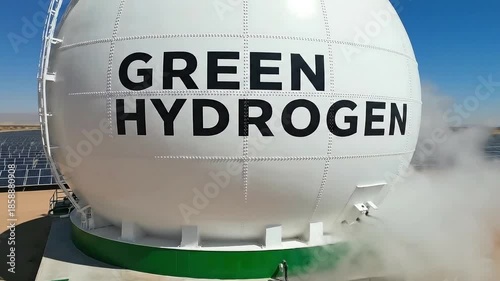 Large green hydrogen storage tank at a solar energy farm