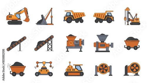 Industrial Equipment Icons for Mining and Construction Projects