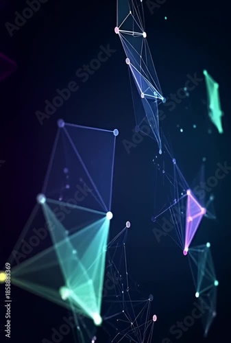 Abstract digital network with interconnected colorful geometric shapes