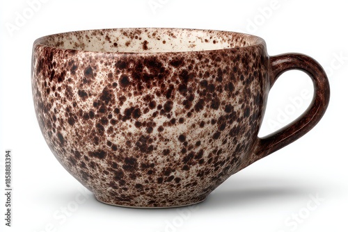Speckled Ceramic Cup with Handle on White Background in Studio Shot