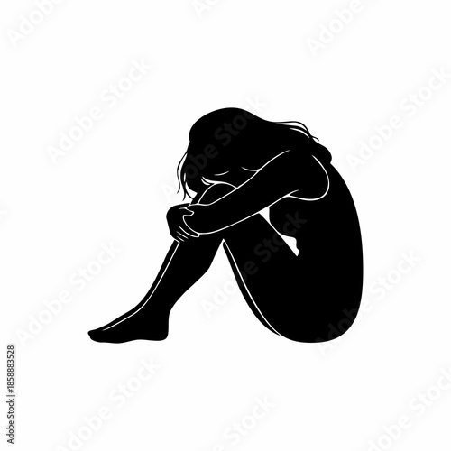 silhouette vector of a depressed woman
