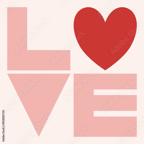 A bold love word typography with heart symbol in soft pink and red tones. Suitable for Valentine posters, wall art, and romantic graphic designs.