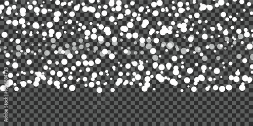 A beautiful winter scene with a magical snowfall effect. featuring numerous sparkling white flakes descending gracefully. White Bokeh Particles Overlay on Transparent Background