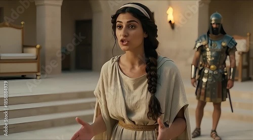 Woman Reacting in Shock in Ancient Setting