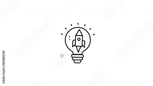 Lightbulb with rocket icon  symbolizing innovative ideas for space travel concepts. Suitable for science and technology themed designs.