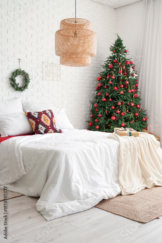 Interior of light bedroom w...