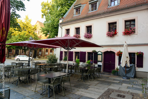 View of street cafe in town