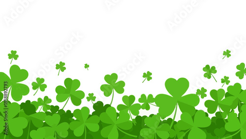 Green clover field with vibrant shamrocks for St. Patrick’s Day  