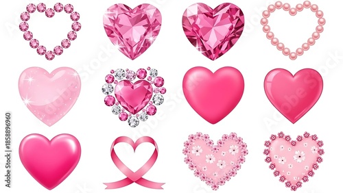 Pink hearts with gemstones and ribbons in elegant background japanese style coming of age day background