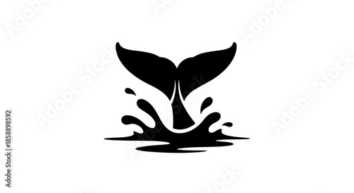 Whale tail silhouette with water splash a symbol of ocean life.