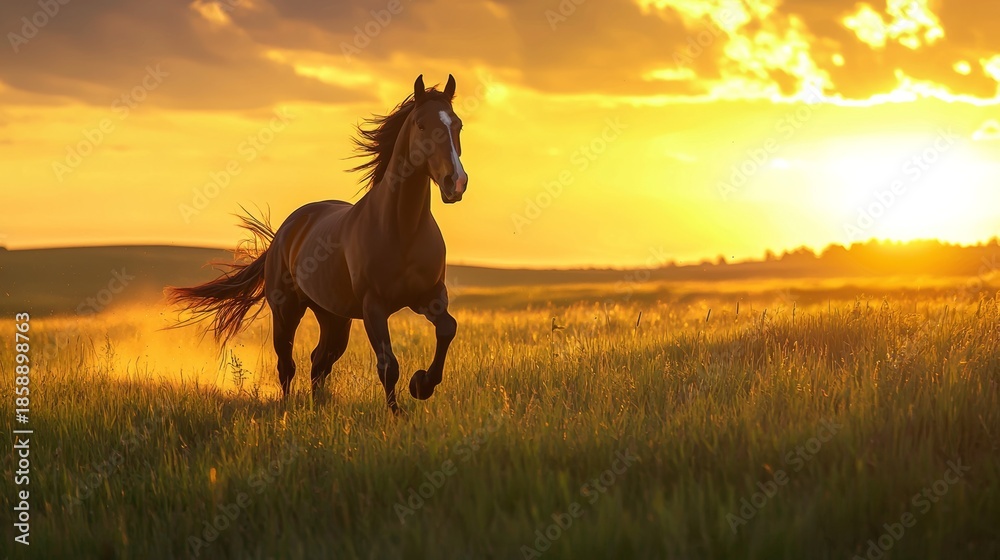 Obraz premium A galloping horse on the grassland
