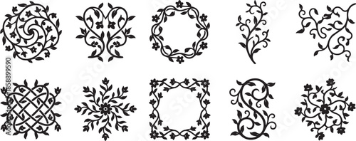 Set of decorative flourish vector elements floral design ornaments on transparent background