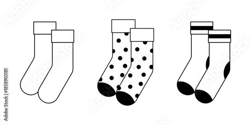 Modern minimalist socks icon collection. Scalable vector set for mobile app interfaces, laundry service websites, and digital fashion shopping navigation elements