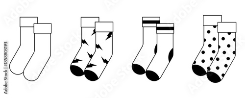 Professional socks icon set isolated on white background. Versatile collection of clothing icons for fashion retail, apparel branding, and e-commerce product categories