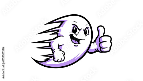 A cartoon moon character giving a thumbs up with a dynamic motion blur effect