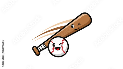 A cartoon illustration of a baseball bat hitting a baseball with motion blur effect