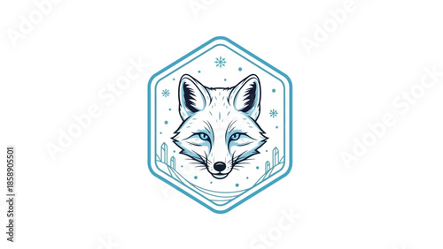 A serene fox illustration enclosed within a hexagonal frame, symbolizing tranquility and wildlife in a minimalist design.