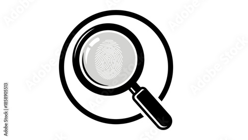 Magnifying glass examining a circular object with a simple design