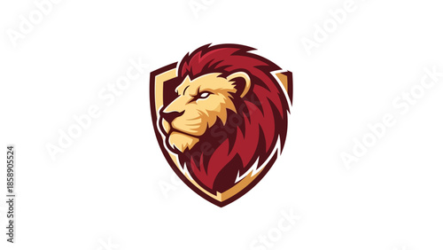 Illustration of a majestic lion's head emblem with shield