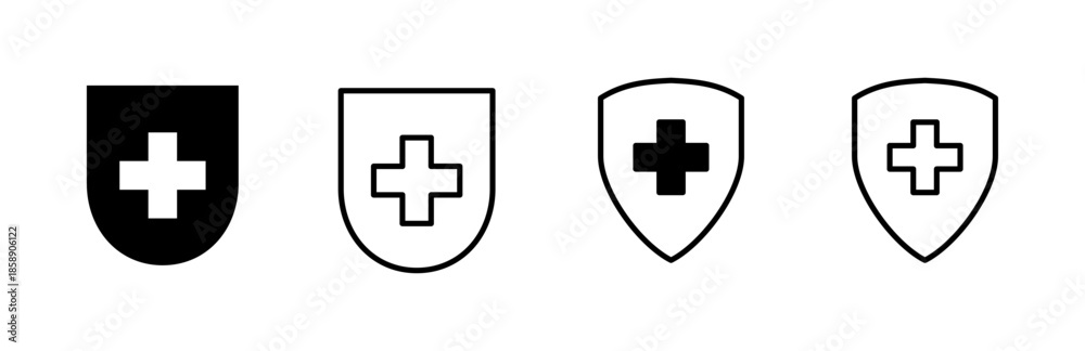 Fototapeta premium Health insurance icon set. Insurance health document icon