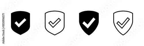 Shield check mark  icon set. Protection approve sign. Safe icon vector