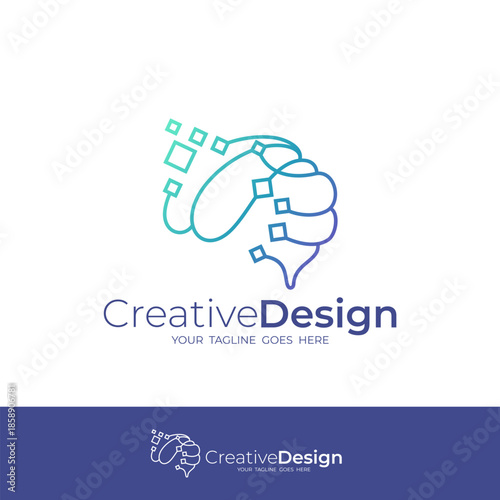 Brain logo and pixel design technology, line style design