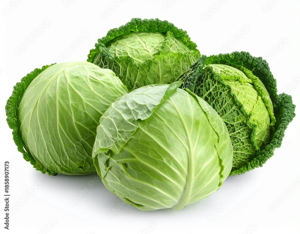 Fototapeta premium Three fresh organic cabbage heads isolated on white