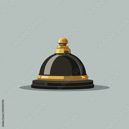 Luxury Reception Service Bell 3D Illustration with Black and Gold Metallic Texture for Hotel Hospitality and Concierge Concept Isolated on Gray Background vector