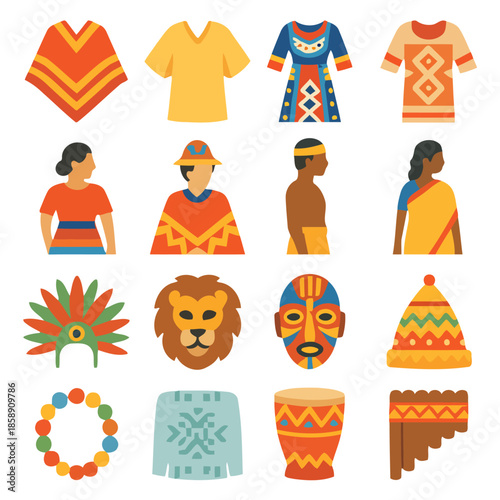 Cultural diversity through illustrations: a vibrant array of illustrated attire and accessories from around the world.