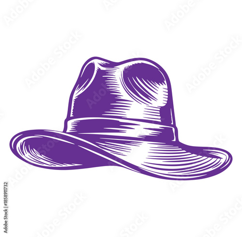 Detailed vector illustration of a stylish purple fedora hat on a clean white background