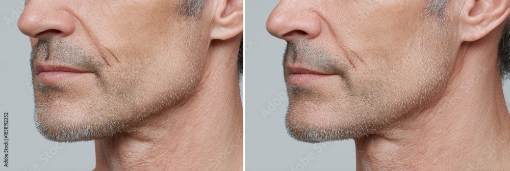 Fototapeta premium Close-up View of a Mature Mans Facial Profile Showing Skin Texture and Fine Lines in a Neutral Setting During the Day