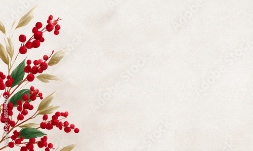 Elegant Red Floral Arrangement with Berries and Subtle Gold Leaves on Soft Cream Background for Sophisticated Celebrations. generative aI