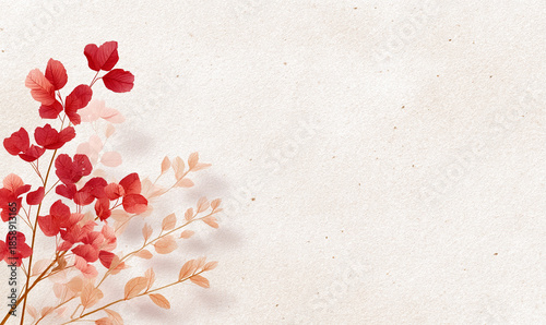 Elegant Red Floral Arrangement with Berries and Subtle Gold Leaves on Soft Cream Background for Sophisticated Celebrations. generative aI