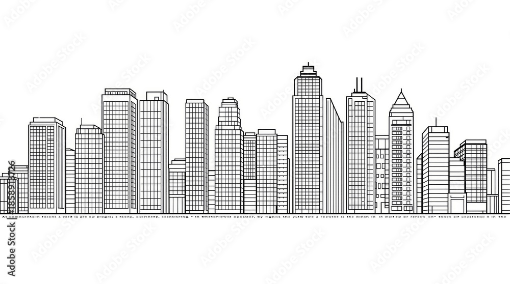 Fototapeta premium Minimalist City Skyline Black Line Art