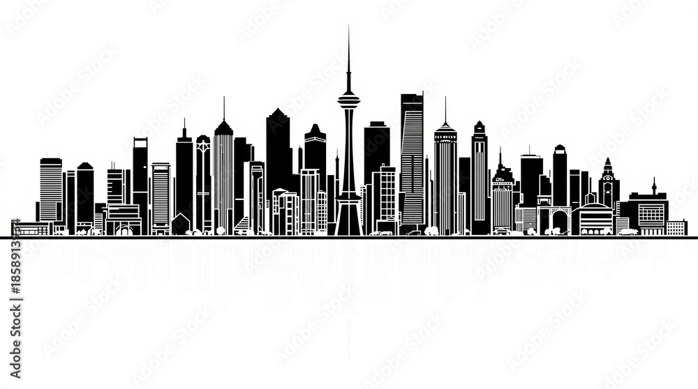 Fototapeta premium Modern City Skyline Silhouette with Reflection
