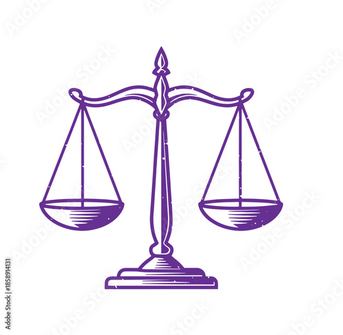 Purple scale icon with balanced two bowls on white background